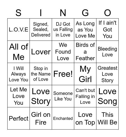 SING-O Bingo Card