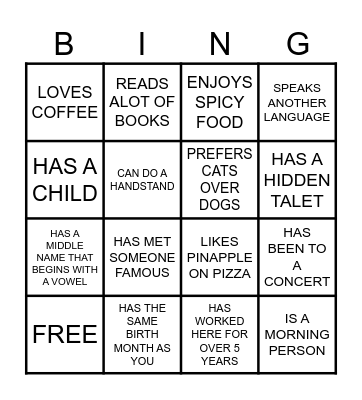 Team Bingo Card