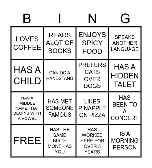 Team Bingo Card