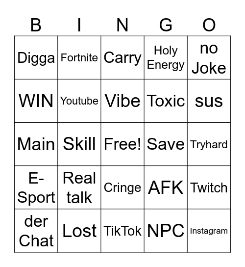 Gaming Bingo Card