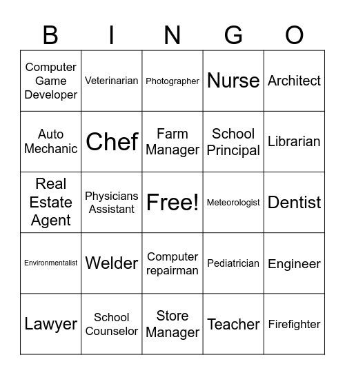 Career Bingo Card