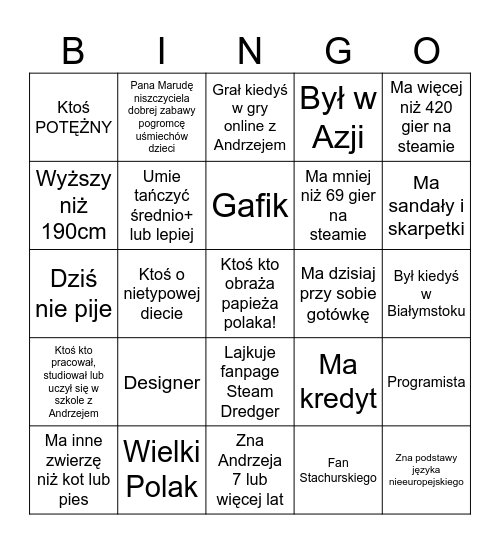 Andrzejowe urodziny Bingo Card