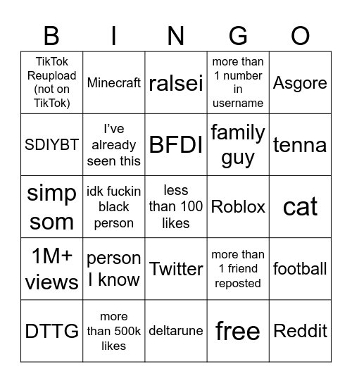 Instagram Reels vs YouTube Shorts vs TikTok Bingo Card
