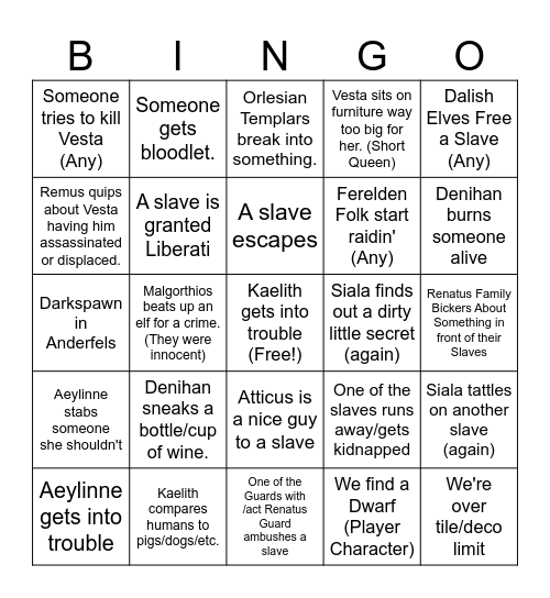 Renatus Bingo Card Bingo Card