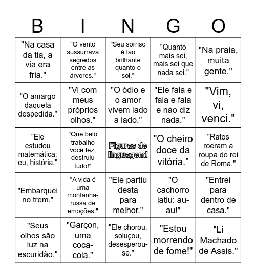 Figuras de Linguagem Bingo Card
