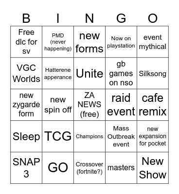pokemon presents Bingo Card