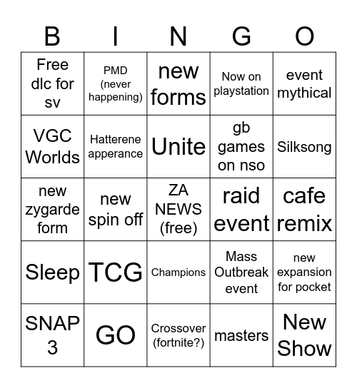 pokemon presents Bingo Card