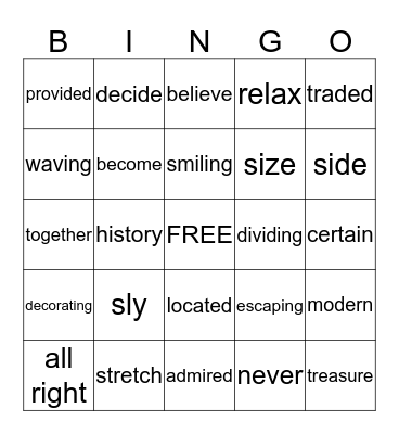 Week 10 Spelling Words Bingo Card