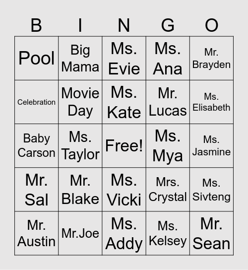 Journey Camp Bingo Card