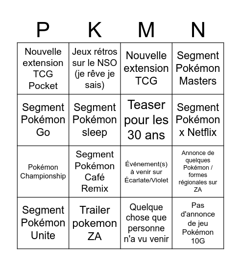 Pokémon Present 22/07 Bingo Card