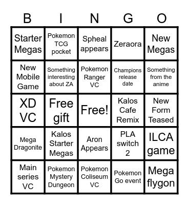 Pokemon Presents BINGO Card