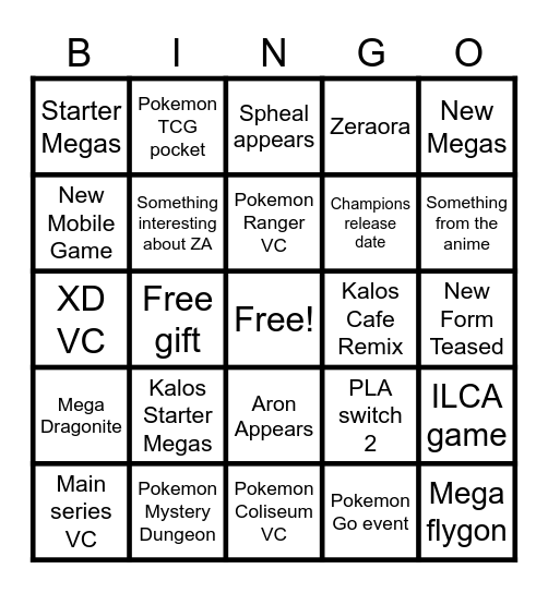 Pokemon Presents BINGO Card