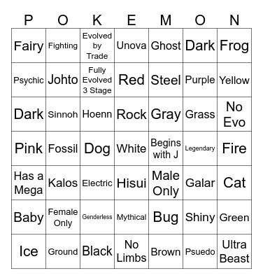 Pokemon Bingo Card