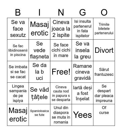 Insula iubirii Bingo Card