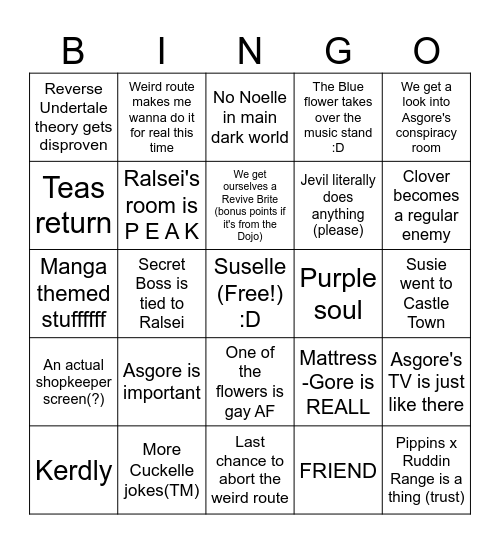 DELTARUNE Chapter 5 bingo :D Bingo Card