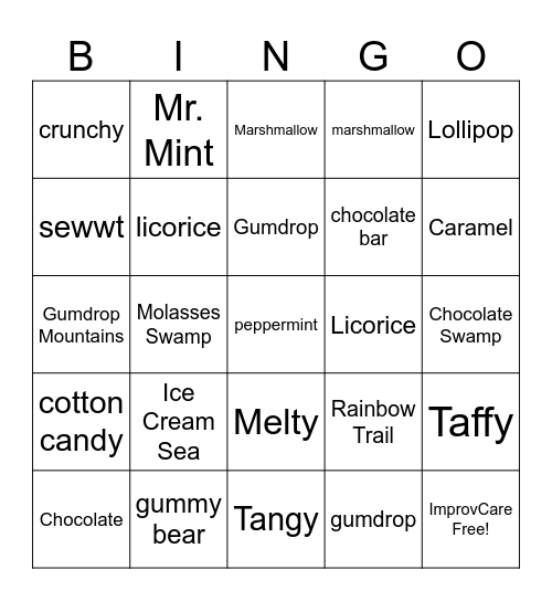 Candyland Bingo Card