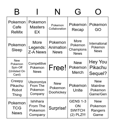 Pokemon Presents 7.22.2025 Bingo Card