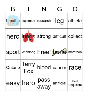 Terry Fox Bingo Card
