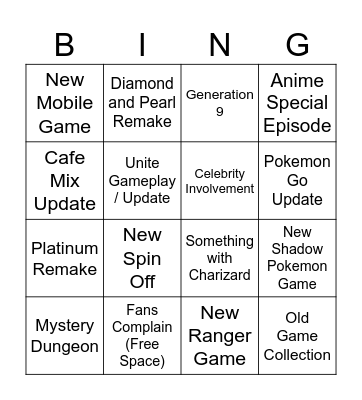 Pokemon Presents Bingo Card