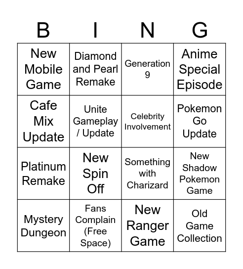 Pokemon Presents Bingo Card