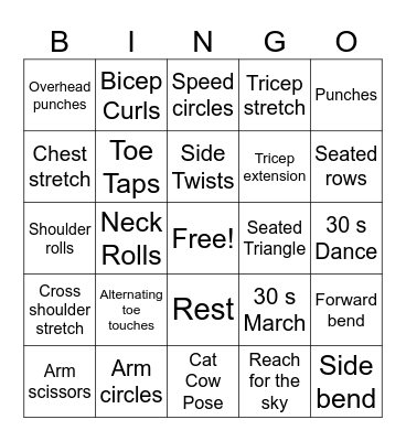 Seated Senior PA Bingo Card