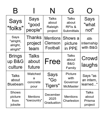 Charlie Bingo Card