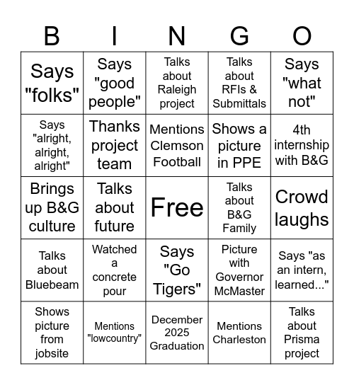 Charlie Bingo Card