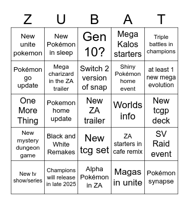 Pokémon Presents Bingo Card
