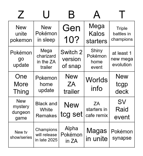 Pokémon Presents Bingo Card