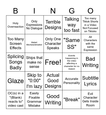 Gacha React Bingo Card