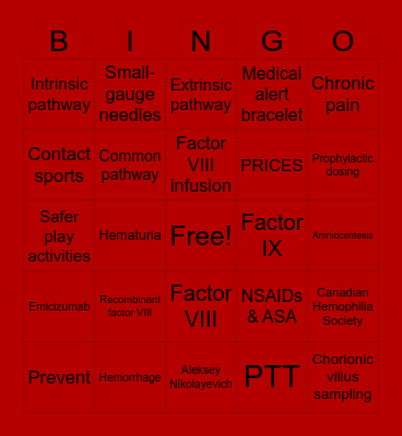 HEMOPHILIA Bingo Card