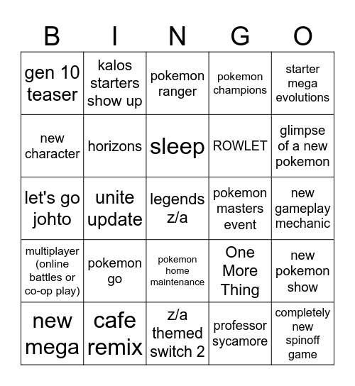 pokemon presents Bingo Card