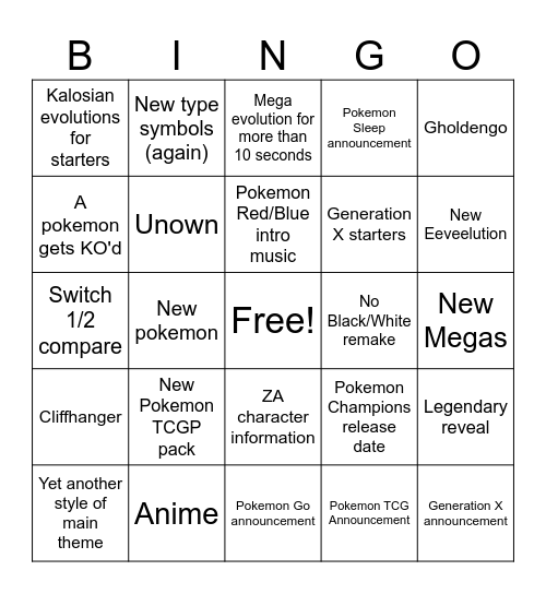 Pokemon presents bingo Card