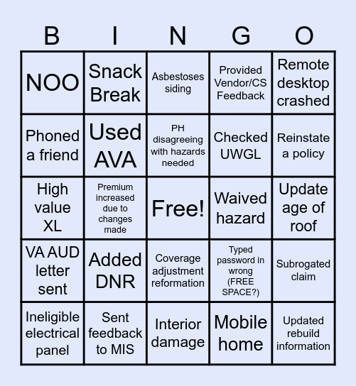 UW BINGO! Bingo Card