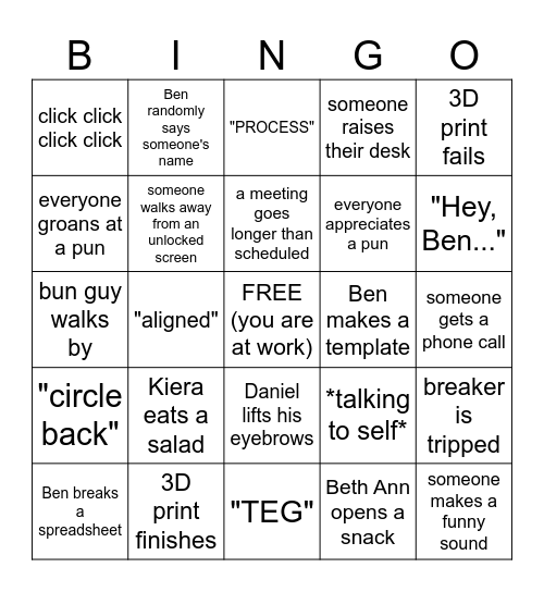 Game Team Bingo Card