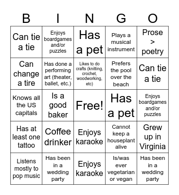 Student Affairs Staff Retreat BINGO Card