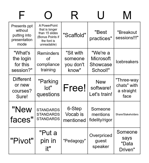 GOAL Forum 2025 Bingo Card