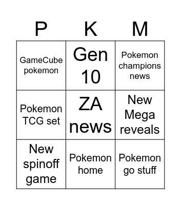 Pokemon direct July 2025 Bingo Card