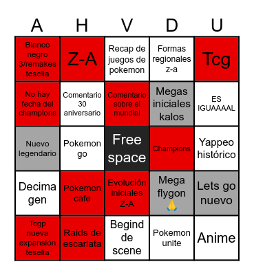 Pokemon direct Bingo Card