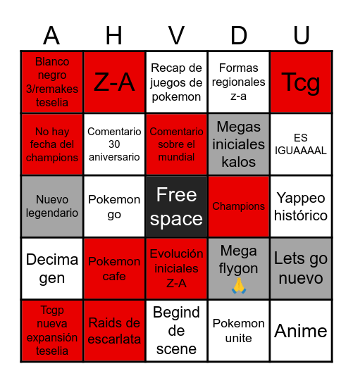 Pokemon direct Bingo Card