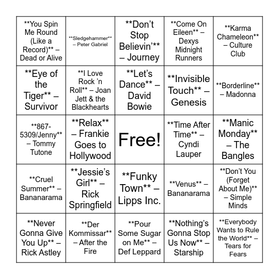 Totally Tubular BINGO Card