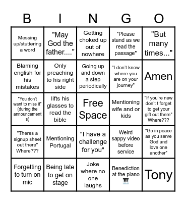 Pastor Sam Bingooo Bingo Card