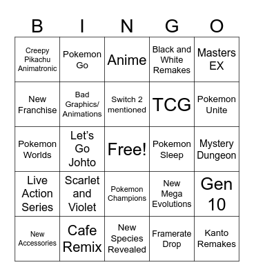 Pokemon Presents Bingo Card