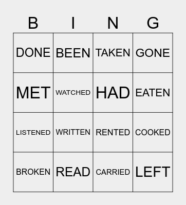 PAST PARTICIPLE VERBS Bingo Card