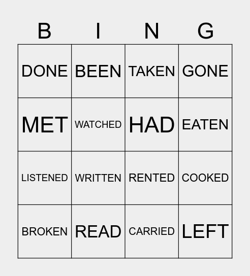 PAST PARTICIPLE VERBS Bingo Card