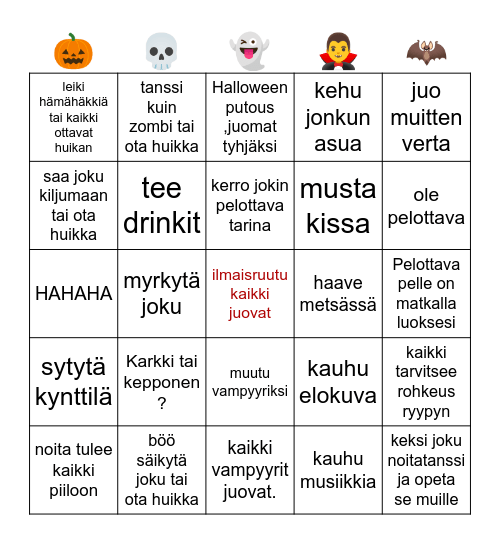 Halloween bingo Card