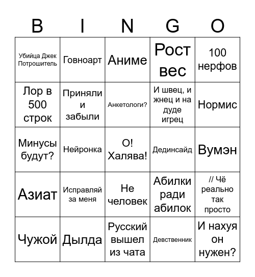 Анкетирование V1.1 Bingo Card