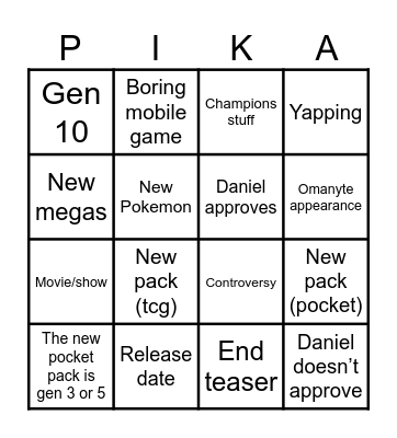 Pokemon presents Bingo Card