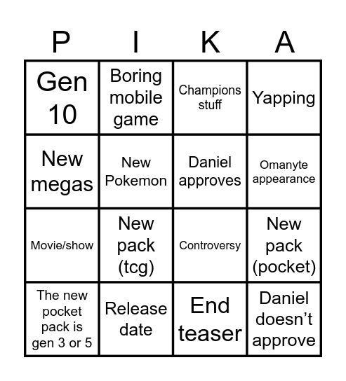 Pokemon presents Bingo Card
