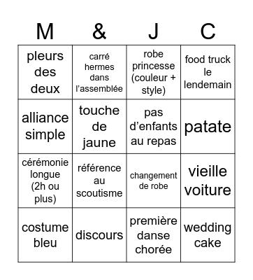 wedding Bingo Card